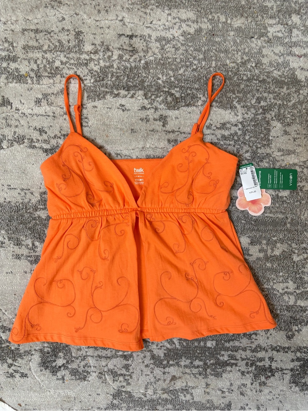 twik Bright Orange Embroidered Spaghetti-Strap Camisole